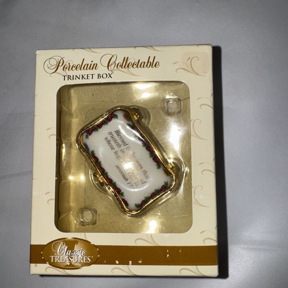 IMPERIAL PORCELAIN TRINKET BOX PSALM 23:1 BIBLE VERSE GIFT HINGED LID